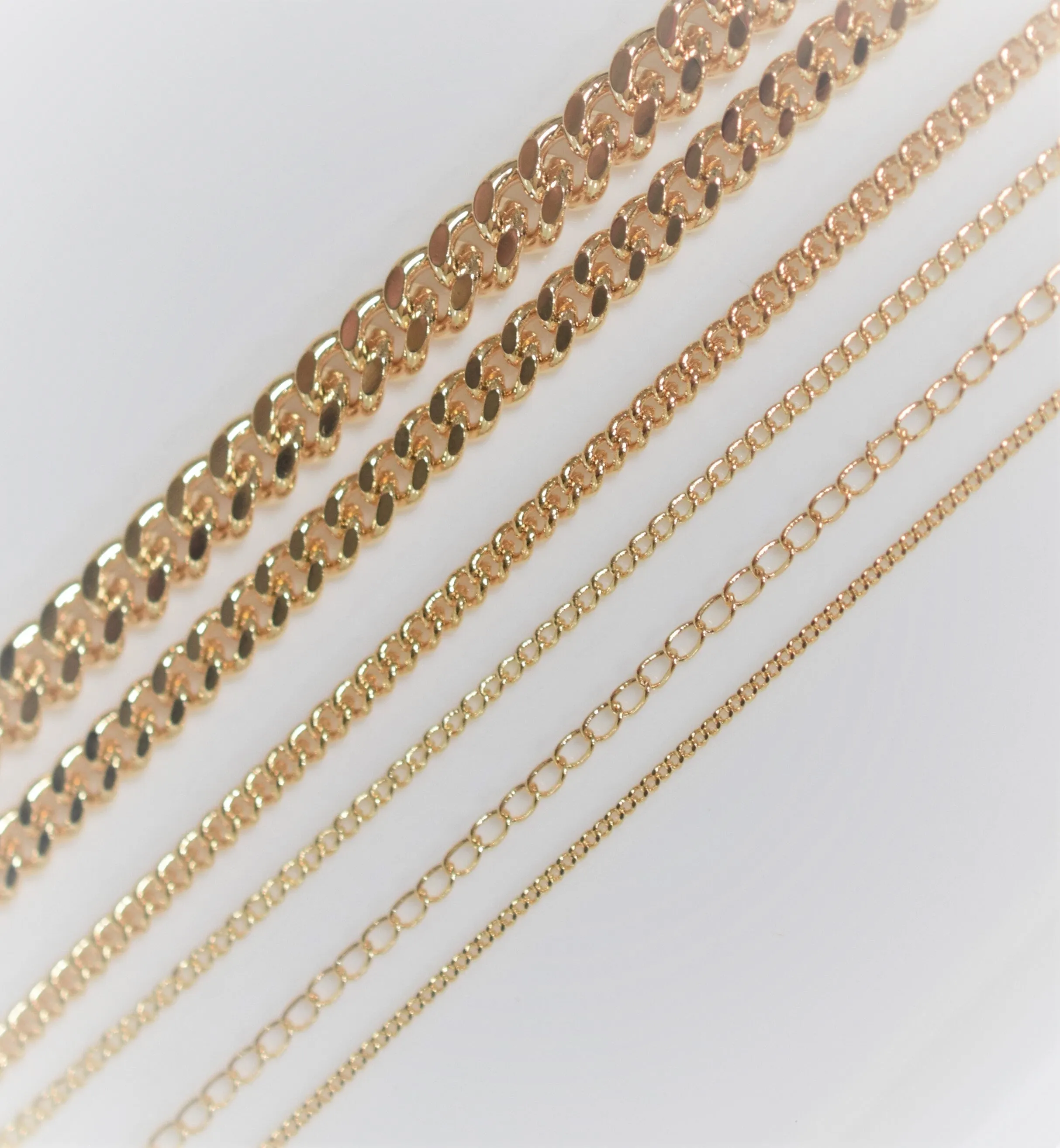 18K Gold Filled Look, Cuban Link Chain, Customize necklace Findings for Jewelry Supplies 3 Feet Wholesale Sizes 1.3mm, 1.6mm,2mm,2.8mm,4.30mm,6mm