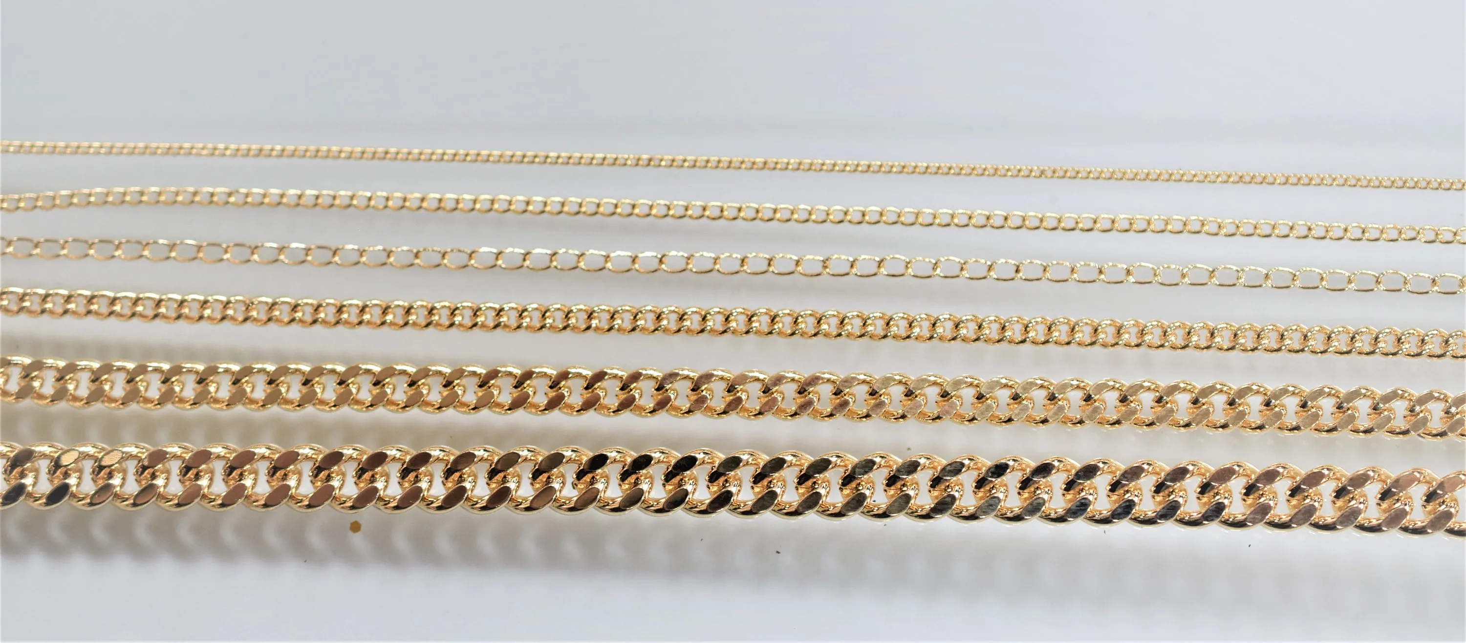 18K Gold Filled Look, Cuban Link Chain, Customize necklace Findings for Jewelry Supplies 3 Feet Wholesale Sizes 1.3mm, 1.6mm,2mm,2.8mm,4.30mm,6mm