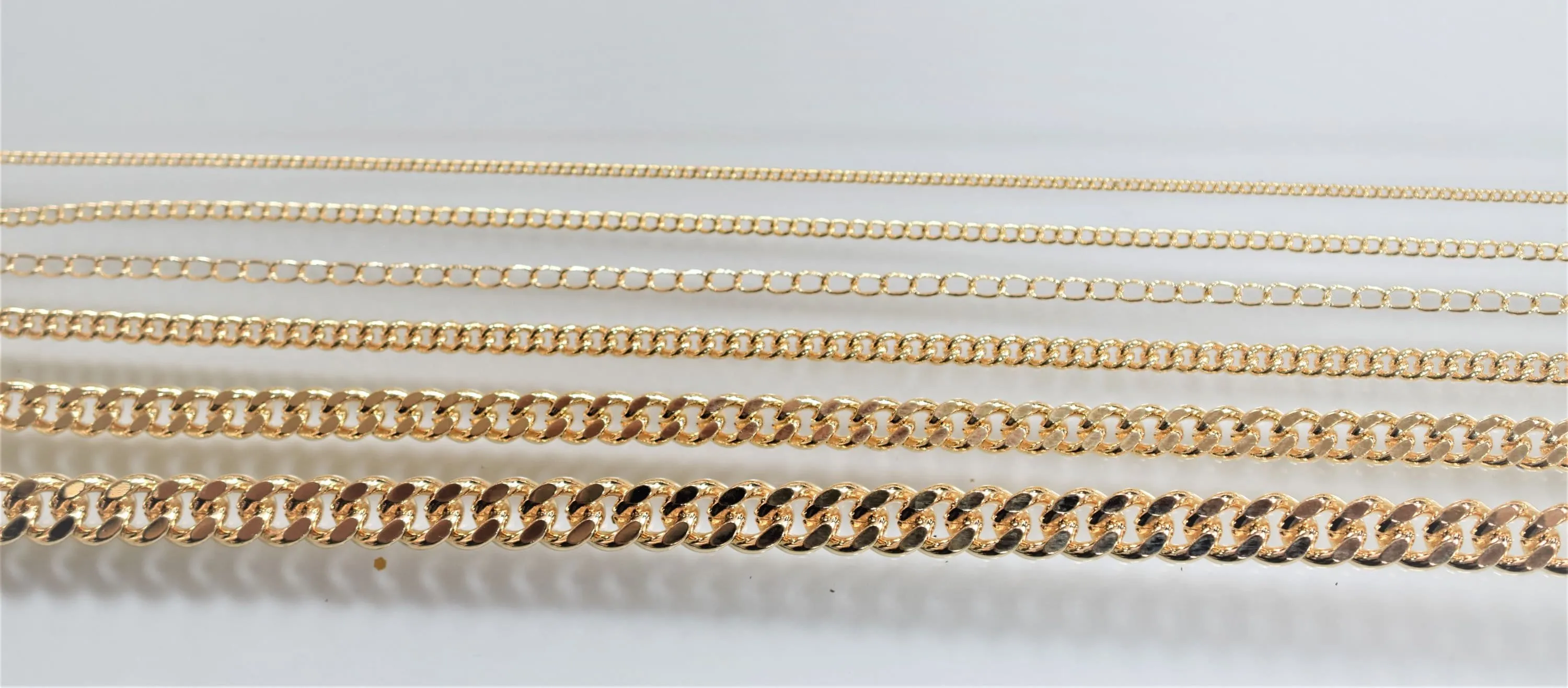 18K Gold Filled Look, Cuban Link Chain, Customize necklace Findings for Jewelry Supplies 3 Feet Wholesale Sizes 1.3mm, 1.6mm,2mm,2.8mm,4.30mm,6mm