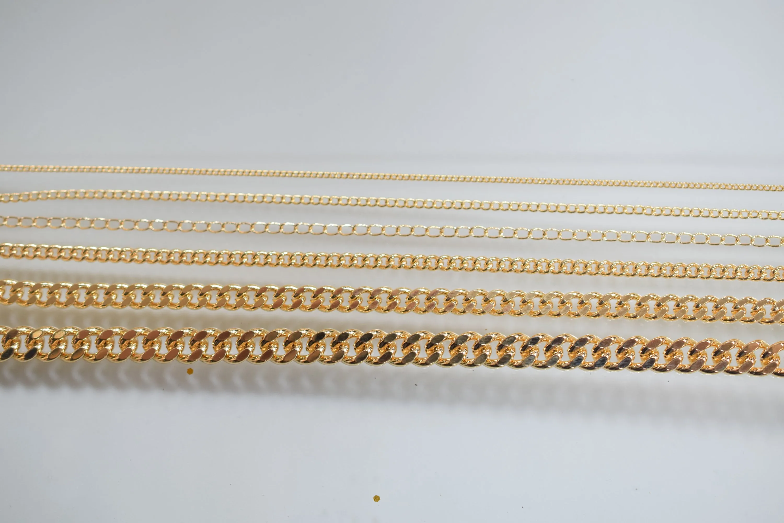 18K Gold Filled Look, Cuban Link Chain, Customize necklace Findings for Jewelry Supplies 3 Feet Wholesale Sizes 1.3mm, 1.6mm,2mm,2.8mm,4.30mm,6mm