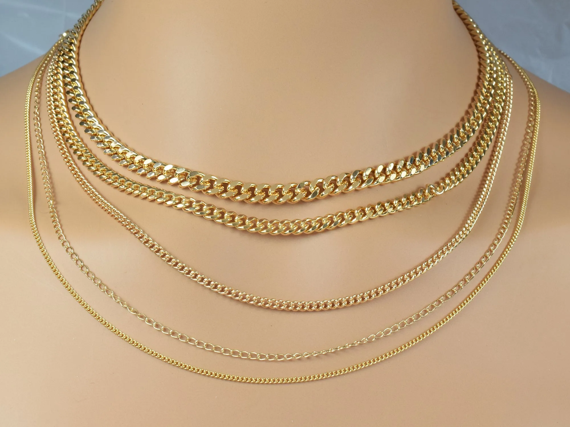 18K Gold Filled Look, Cuban Link Chain, Customize necklace Findings for Jewelry Supplies 3 Feet Wholesale Sizes 1.3mm, 1.6mm,2mm,2.8mm,4.30mm,6mm