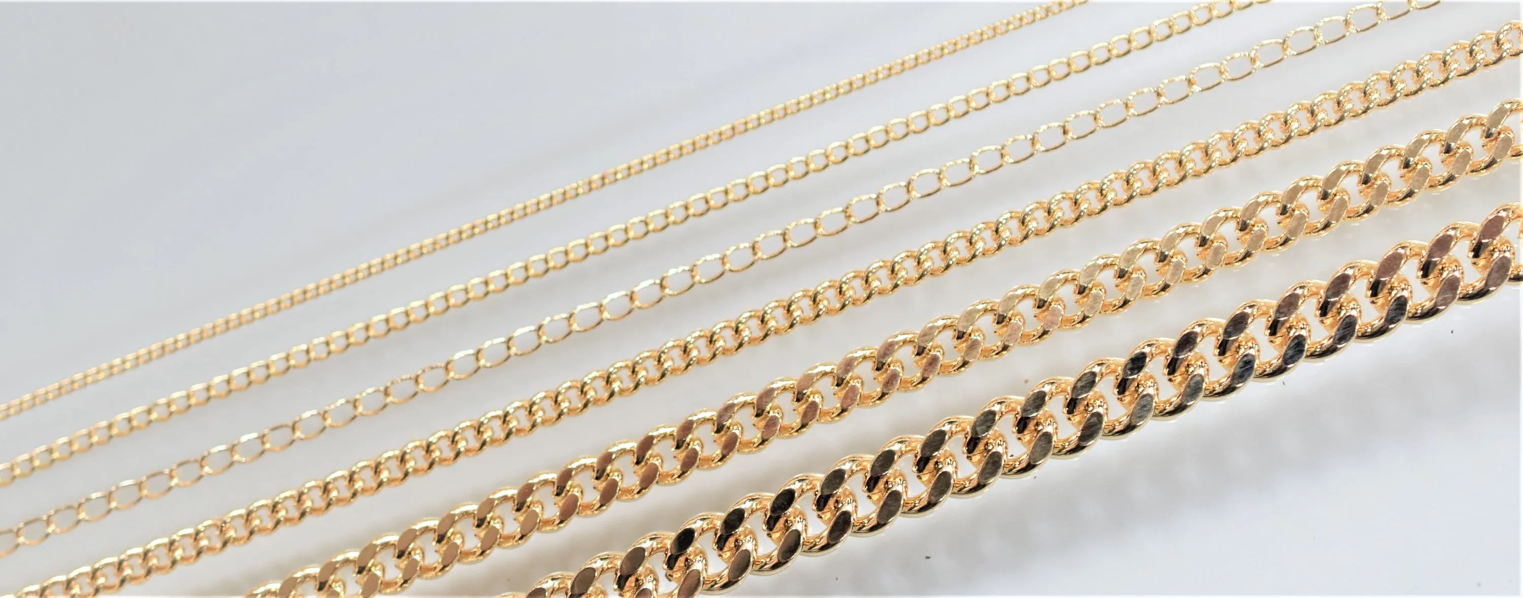 18K Gold Filled Look, Cuban Link Chain, Customize necklace Findings for Jewelry Supplies 3 Feet Wholesale Sizes 1.3mm, 1.6mm,2mm,2.8mm,4.30mm,6mm