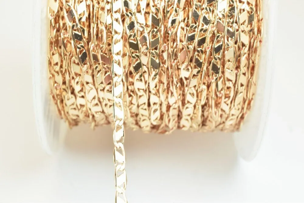 3 Feet 18K Pinky Gold Filled Look, Anchor Chain/Marine Chain/Figarucci Chain Width 3mm Thickness 1mm Gold-Filled finding for Jewelry Making PGF18