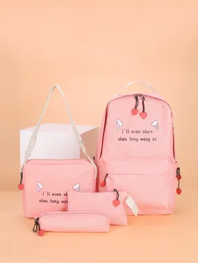 4pcs Letter Graphic Large Capacity Backpack Set 4pcs Letter Graphic Large Capacity Backpack Set