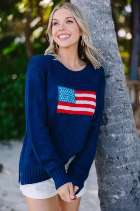A True Patriot Navy American Flag Sweater A True Patriot Navy American Flag Sweater