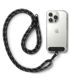 Adjustable Crossbody Polyester Rope Lanyard (Holder Link Strap)  - Black & White Adjustable Crossbody Polyester Rope Lanyard (Holder Link Strap)  - Black & White