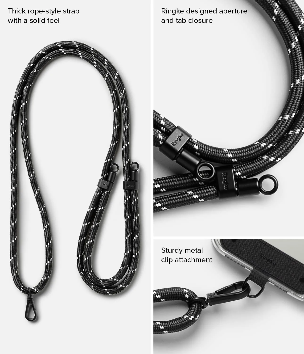 Adjustable Crossbody Polyester Rope Lanyard (Holder Link Strap)  - Black & White