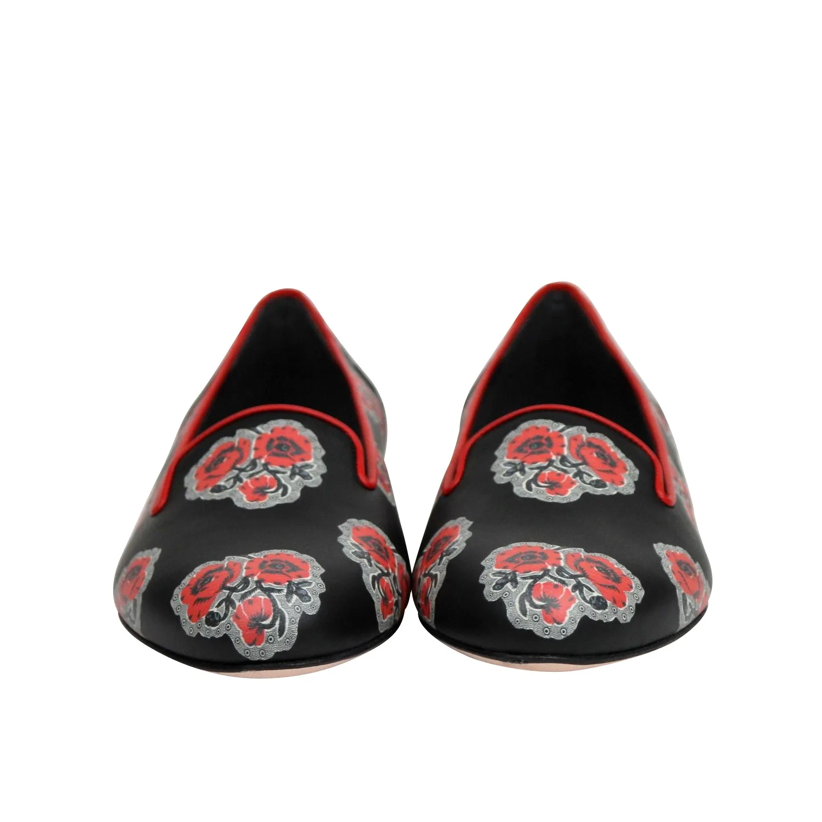 Alexander McQueen Women's Rose Pattern Black Leather Slipper Shoes (37 EU / 7 US)