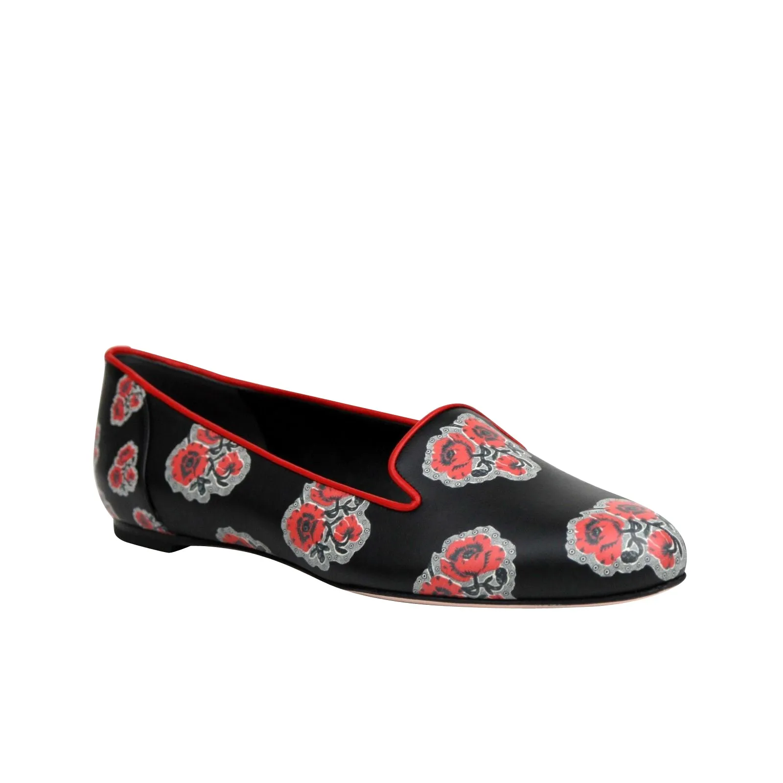 Alexander McQueen Women's Rose Pattern Black Leather Slipper Shoes (37 EU / 7 US)