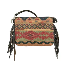 American West Womens Woven Tapestry Zip Top Green/Red Leather Crossbody Bag American West Womens Woven Tapestry Zip Top Green/Red Leather Crossbody Bag