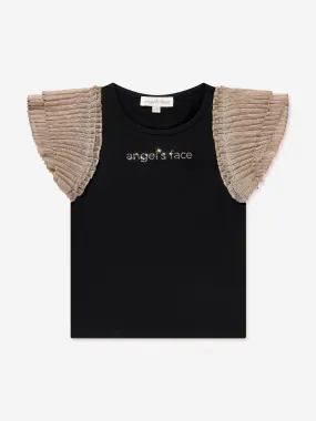 Angels Face Girls Piper Pleated Sleeve Top in Black Angels Face Girls Piper Pleated Sleeve Top in Black