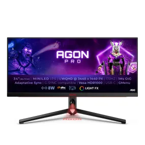 AOC AGON PRO AG344UXM 34" Gaming Monitor- UltraWide QHD - 170Hz - 1ms- G-ync compatible - HDR 1000 - Mini LED- Height Adjustable AOC AGON PRO AG344UXM 34" Gaming Monitor- UltraWide QHD - 170Hz - 1ms- G-ync compatible - HDR 1000 - Mini LED- Height Adjustable
