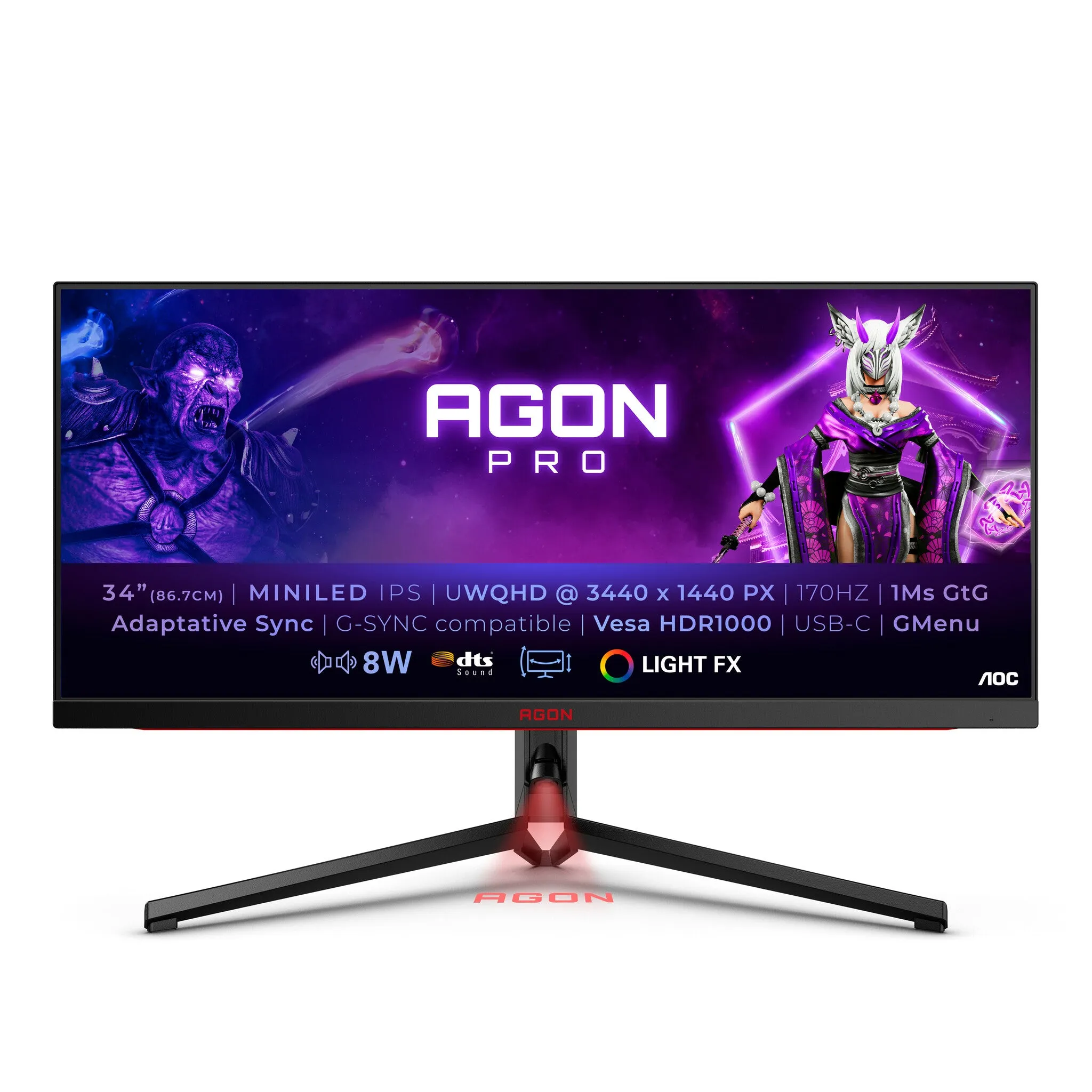 AOC AGON PRO AG344UXM 34" Gaming Monitor- UltraWide QHD - 170Hz - 1ms- G-ync compatible - HDR 1000 - Mini LED- Height Adjustable