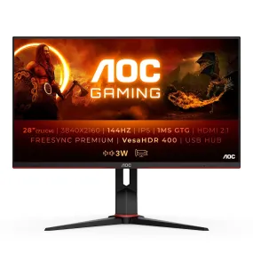 AOC G2 U28G2XU2/BK 28"  4K Ultra HD Gaming Monitor, IPS, 144Hz, 1ms, HDMI 2.1, FreeSync, Height Adjustable AOC G2 U28G2XU2/BK 28"  4K Ultra HD Gaming Monitor, IPS, 144Hz, 1ms, HDMI 2.1, FreeSync, Height Adjustable