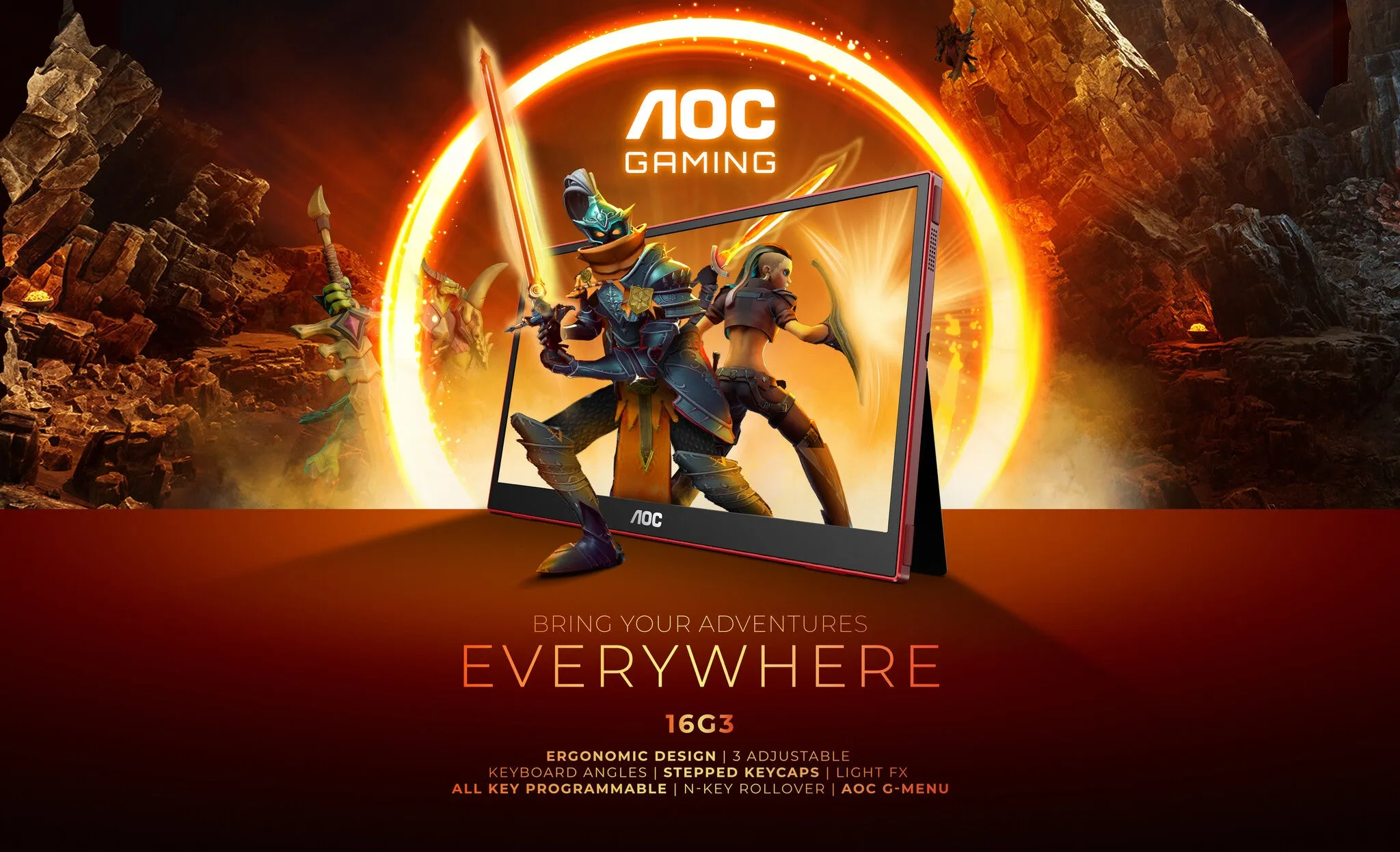 AOC Gaming 16G3 16" Portable Gaming Monitor - IPS-  144Hz-  Full HD-  Speakers, FreeSync