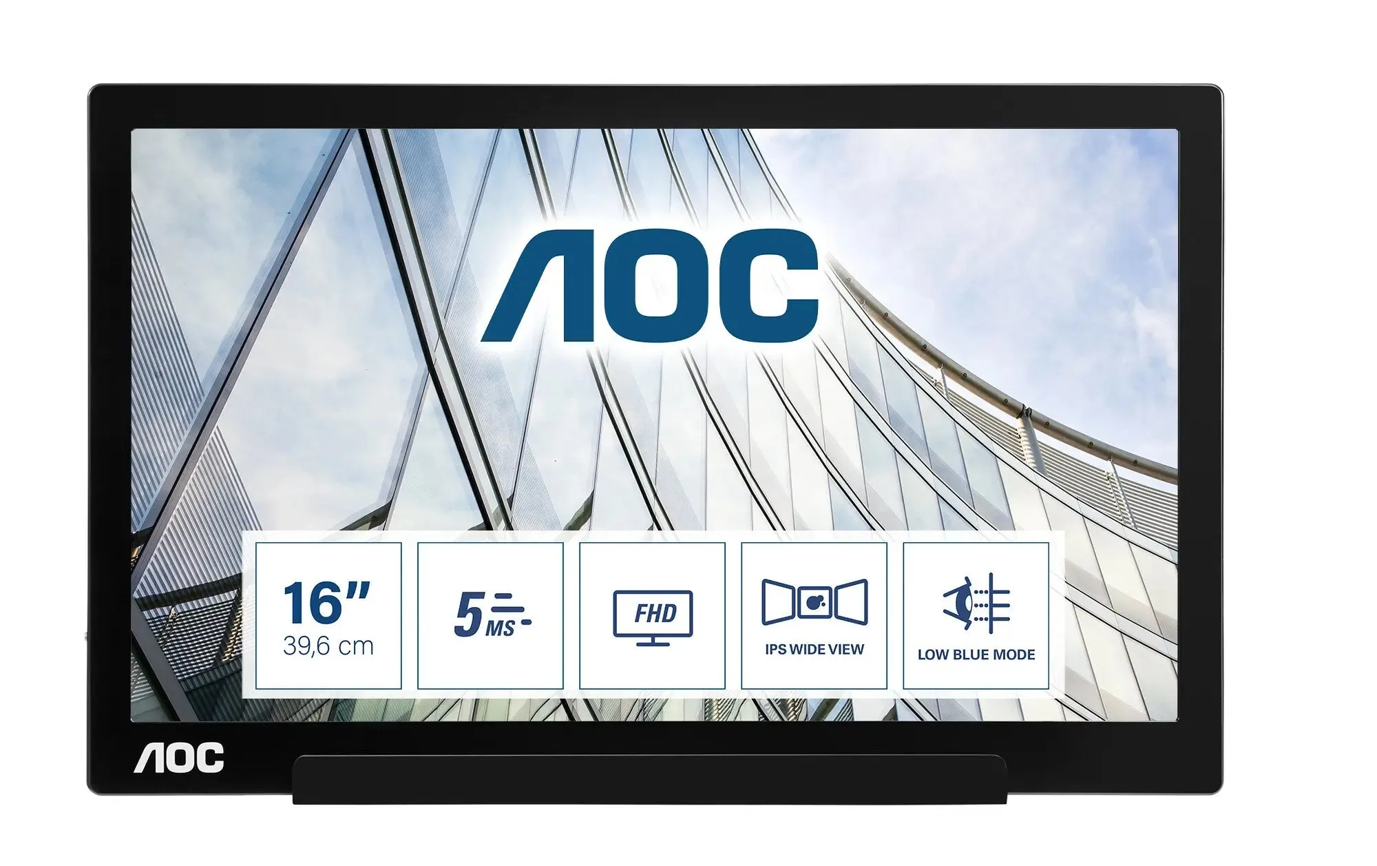 AOC I1601FWUX 15.6" Portable Monitor - Full HD USB-C Powered-  IPS Display with Smart Cover