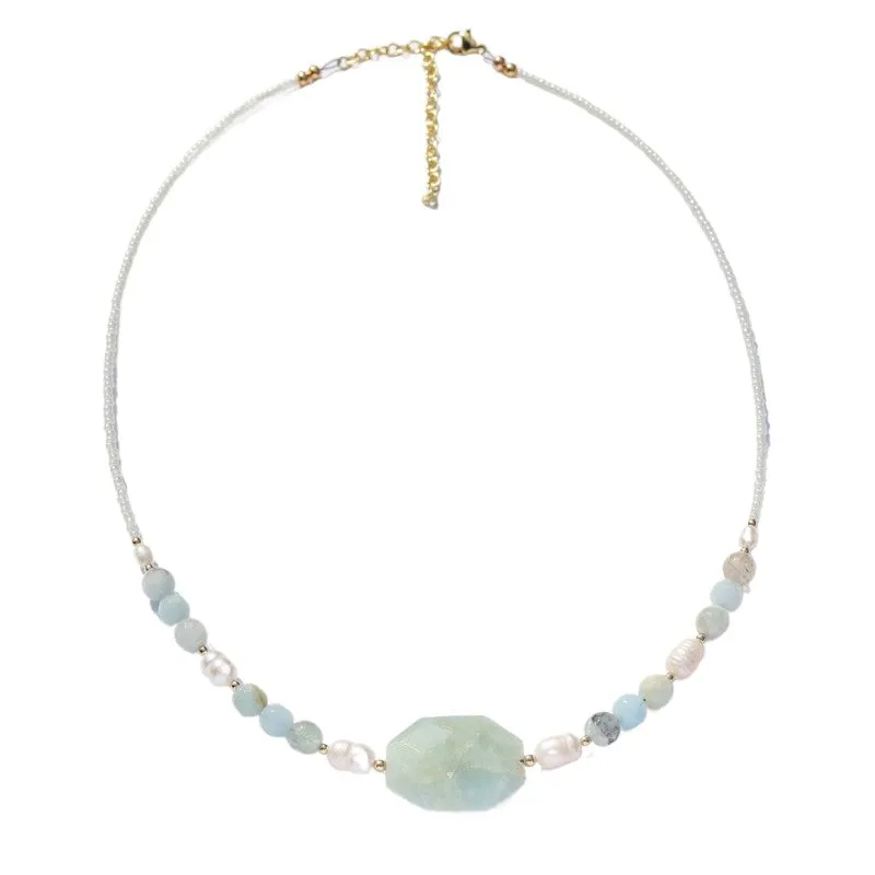 Aquamarine and Pearls Luxury Necklace