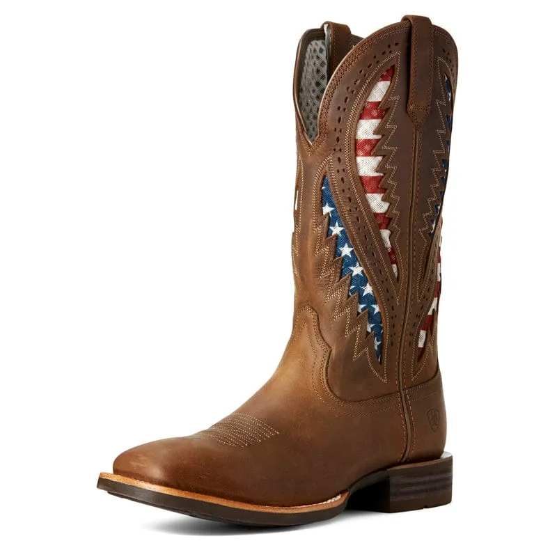 Ariat Men's Quickdraw Distressed Brown Square Toe VentTEK Western Boots 10027165