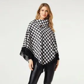 Asheville Sherpa Lined Poncho with Fringe - Black/Ivory Asheville Sherpa Lined Poncho with Fringe - Black/Ivory