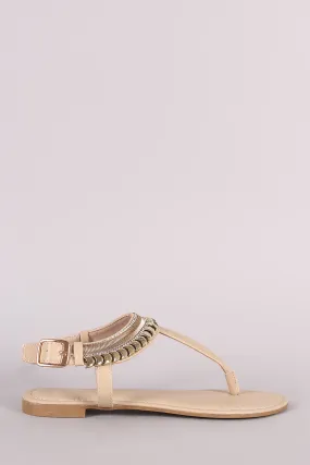 Bamboo Metallic Ornament T-Strap Flat Sandal Bamboo Metallic Ornament T-Strap Flat Sandal