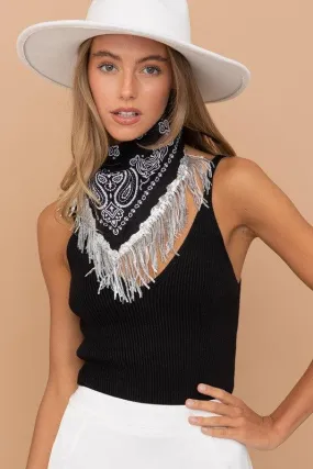 Bandanna Scarf with Sequin Fringe Edge Bandanna Scarf with Sequin Fringe Edge