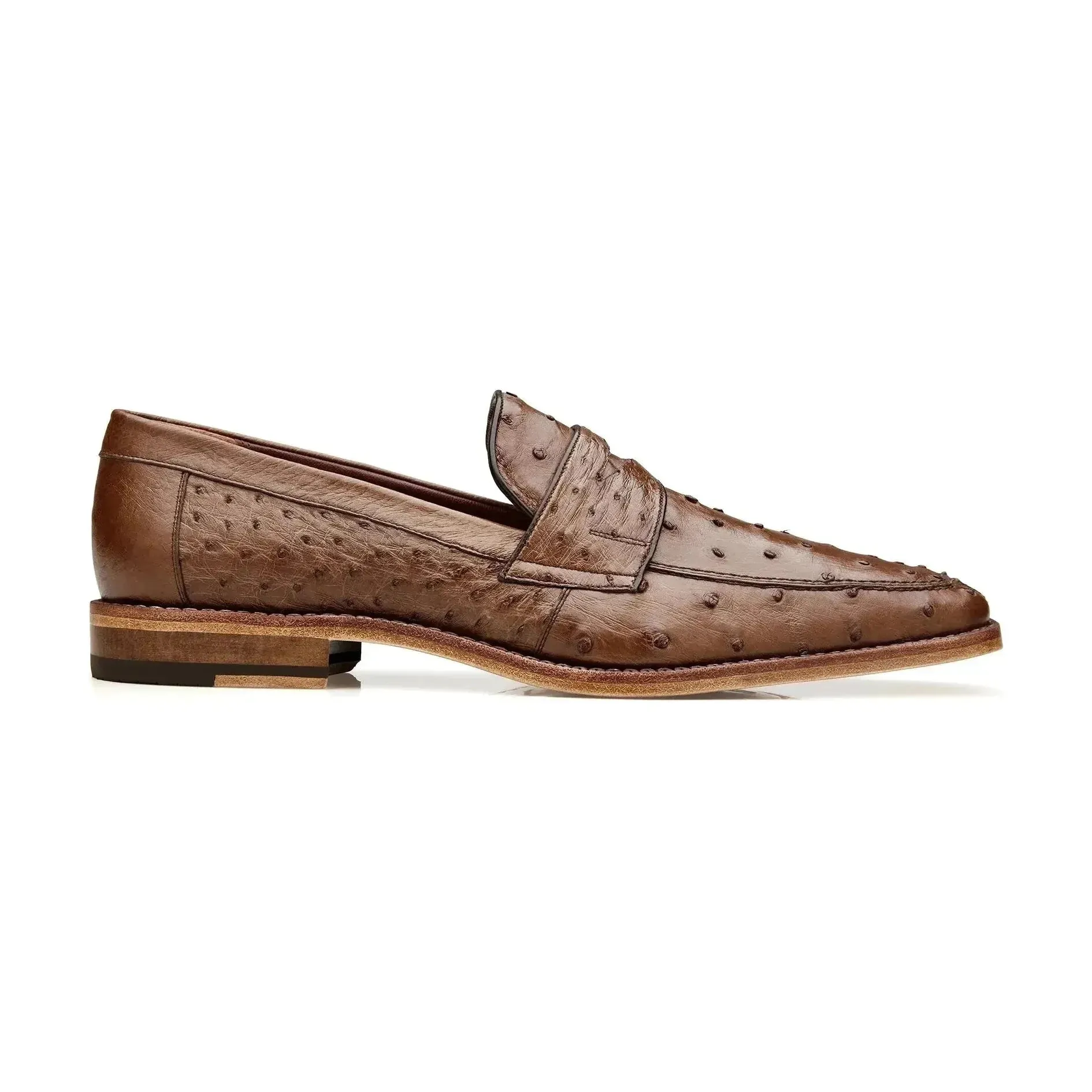 Belvedere Espada Ostrich Quill Penny Loafer Shoes Tabac