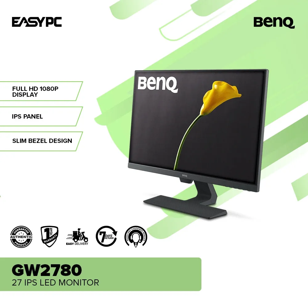 BenQ GW2780 27" Stylish Monitor with 27 inch, 1080p, Eye-care Technology, Wide Viewing Angle IPS Panel, Edge to Edge Slim Bezel Design FHD Display IPS Led Monitor