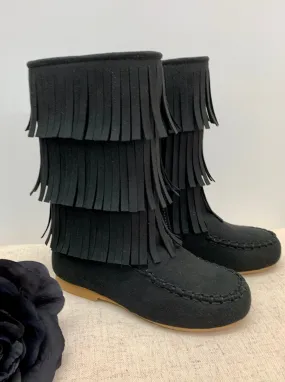 Black Fringe Boots By Liv and Mia Black Fringe Boots By Liv and Mia