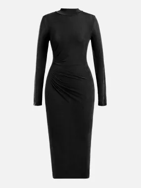 Black Turtleneck Pleated Waist Maxi Dress Black Turtleneck Pleated Waist Maxi Dress