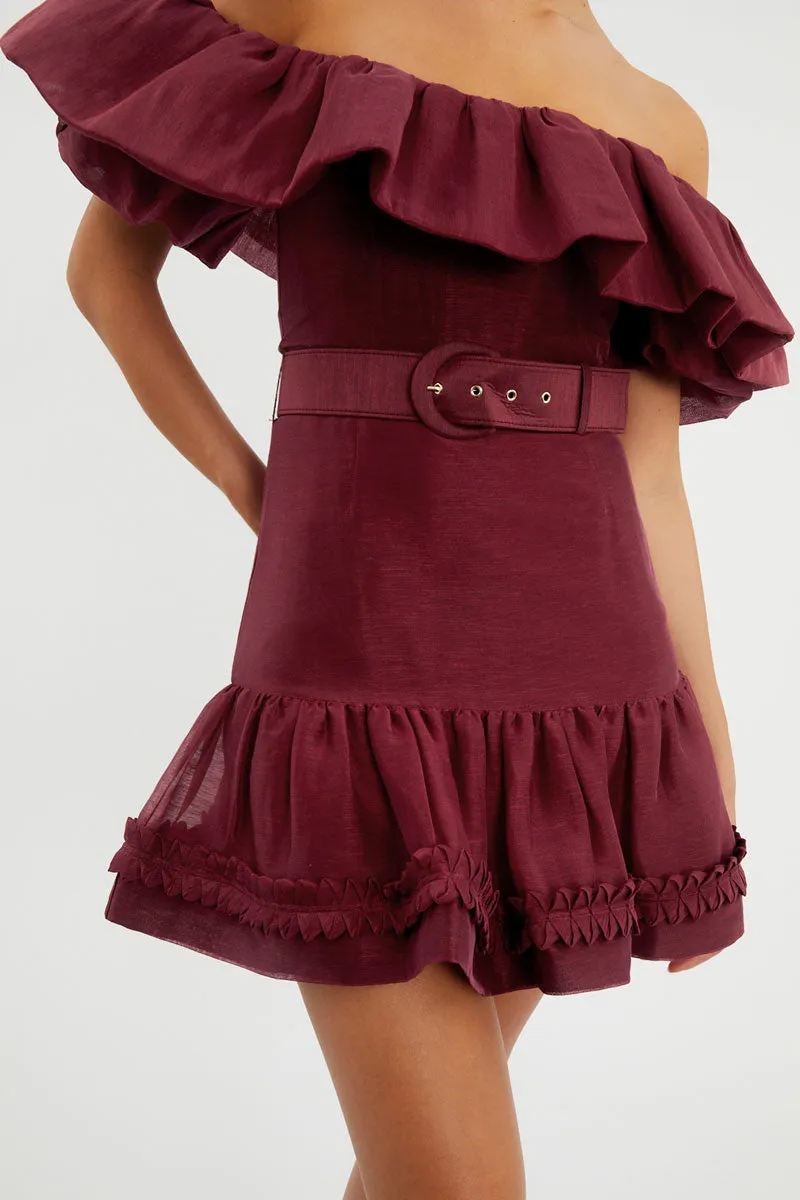 Bordeaux Off Shoulder Mini Dress