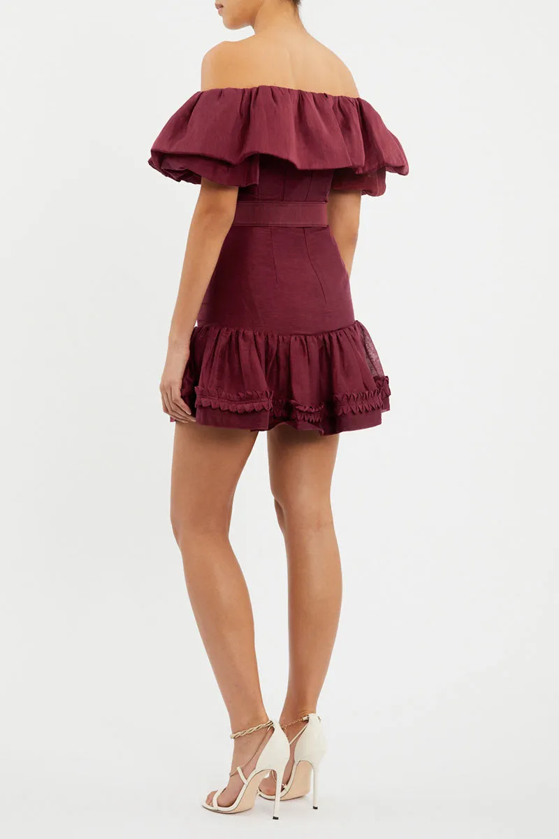 Bordeaux Off Shoulder Mini Dress