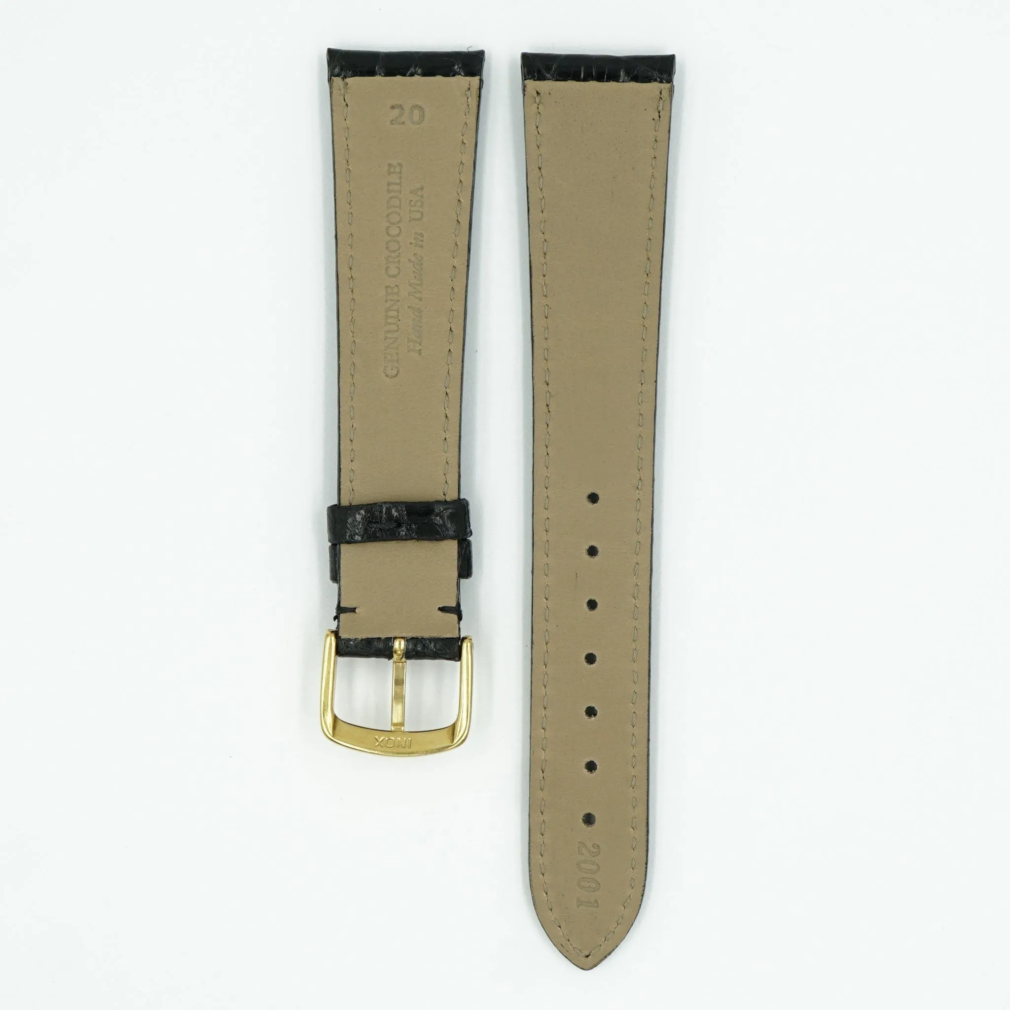Caiman Padded Black Crocodile Leather Watch Strap