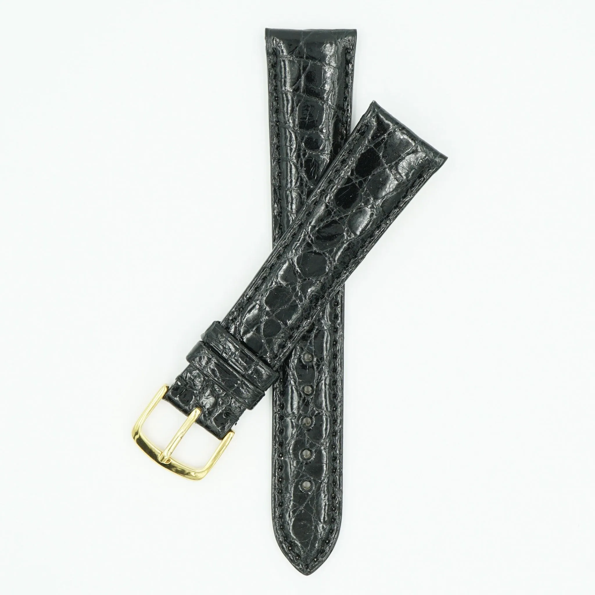 Caiman Padded Black Crocodile Leather Watch Strap