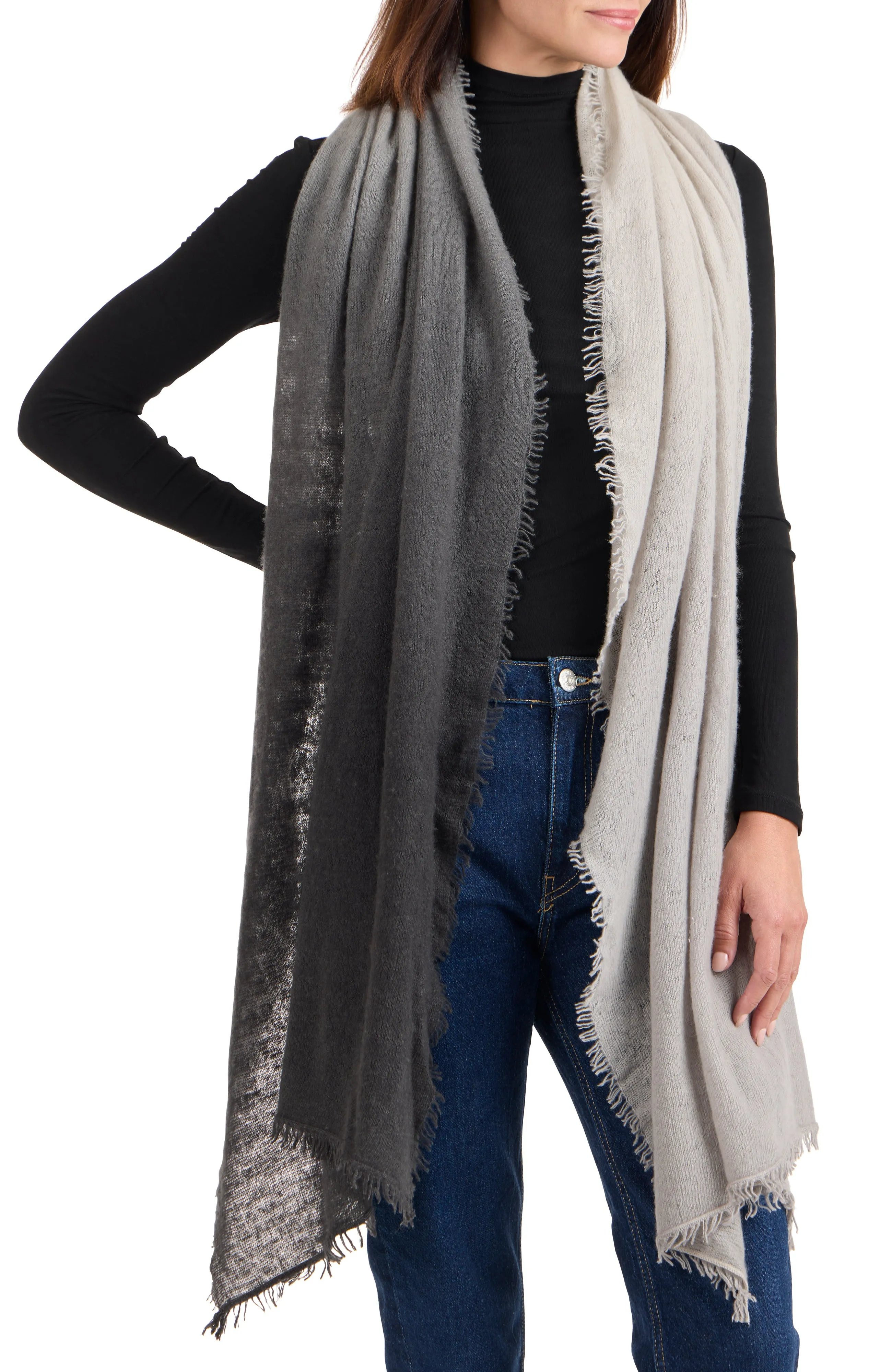 CASHMERE FELTED DIP DYE SCARF WITH FRINGE