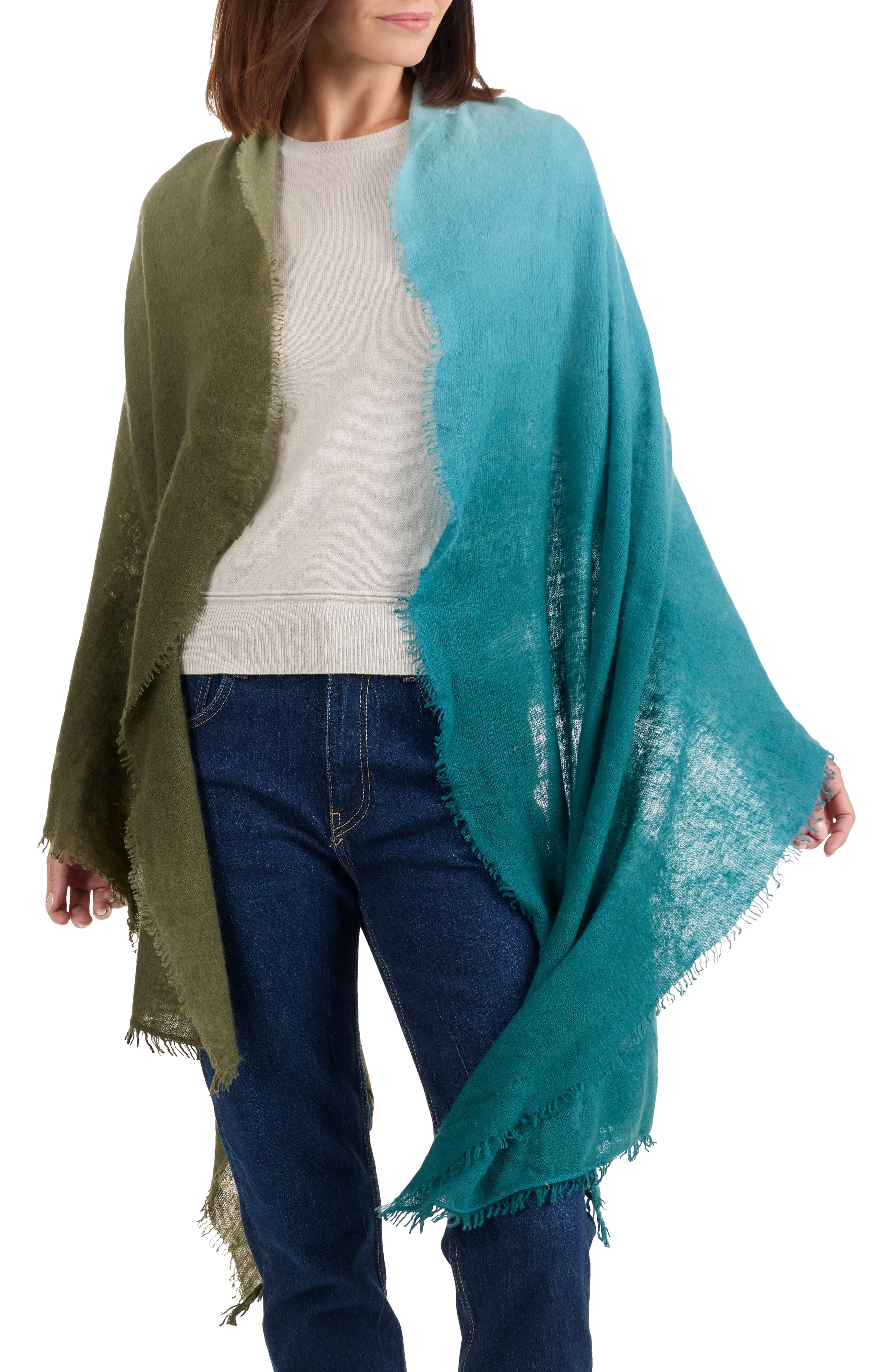 CASHMERE FELTED DIP DYE SCARF WITH FRINGE