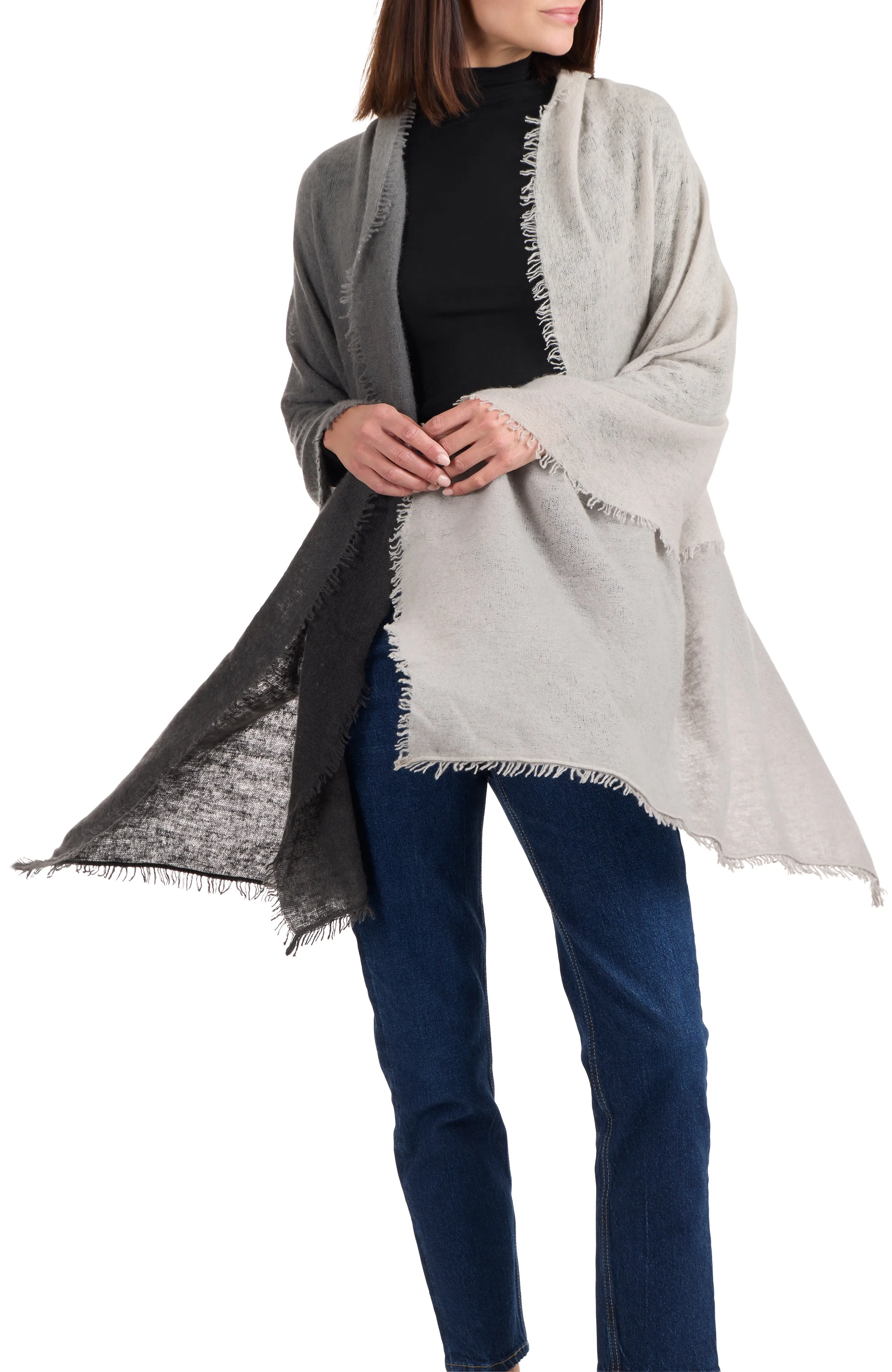 CASHMERE FELTED DIP DYE SCARF WITH FRINGE