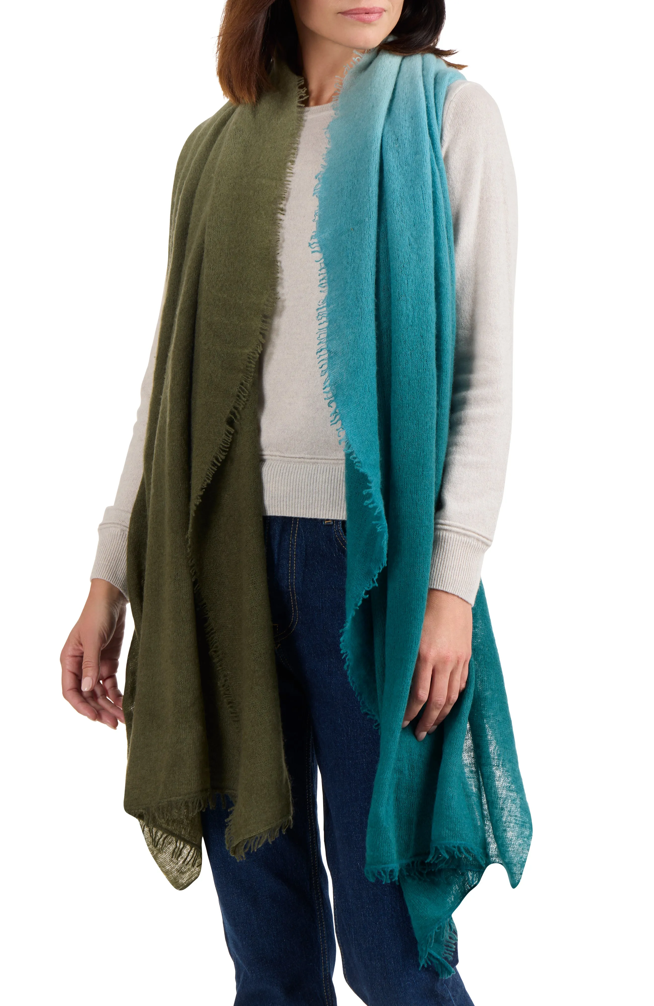 CASHMERE FELTED DIP DYE SCARF WITH FRINGE