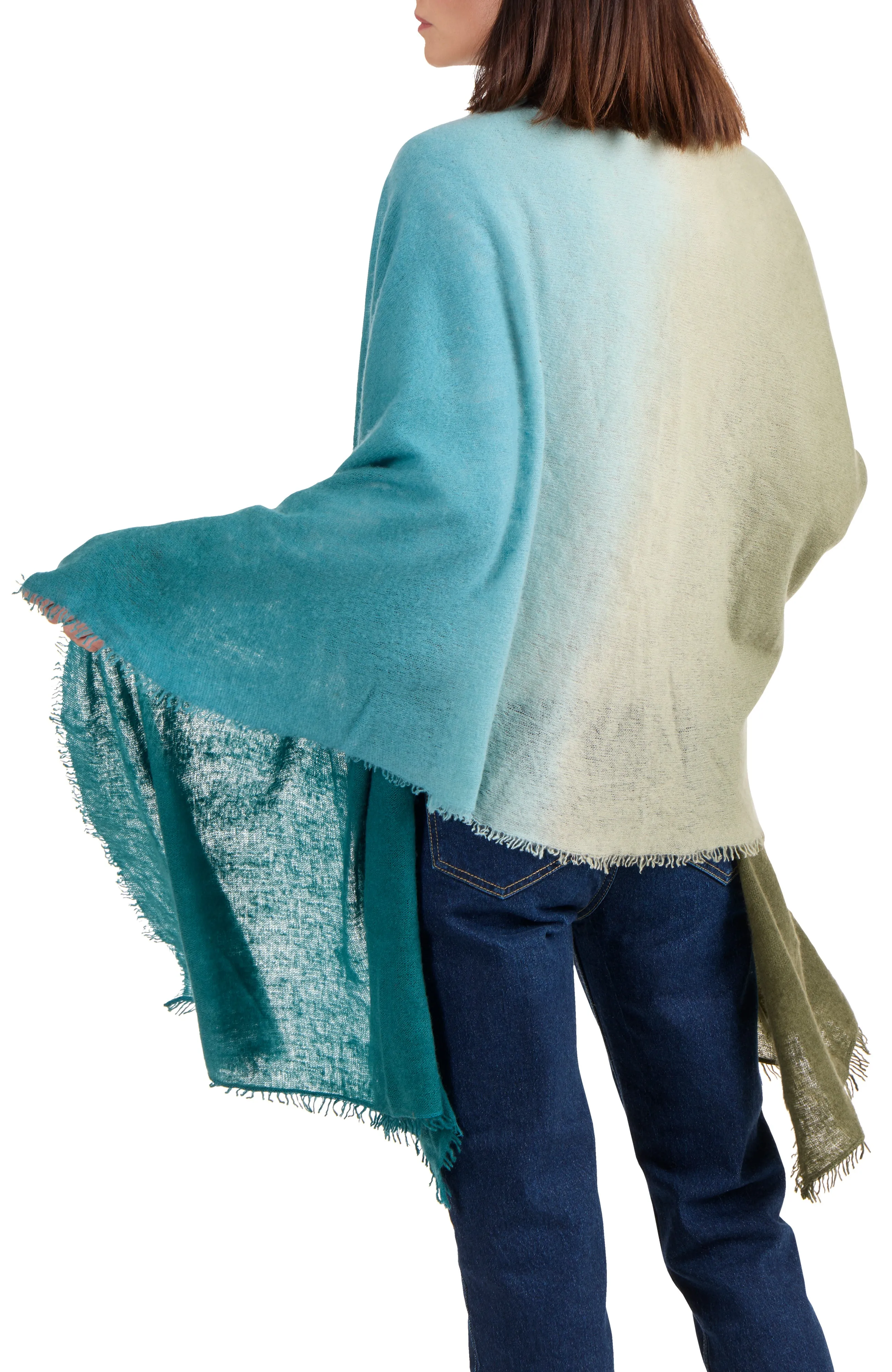 CASHMERE FELTED DIP DYE SCARF WITH FRINGE