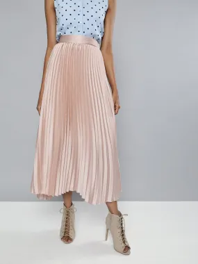 Champagne Pink Satin Pleated Maxi Skirt Champagne Pink Satin Pleated Maxi Skirt