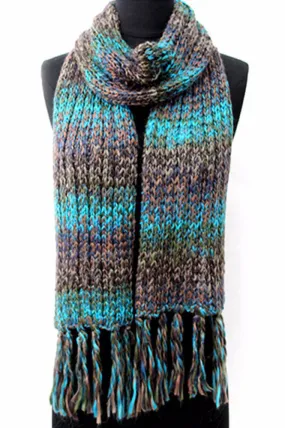 Chunky Marbled Knit Muffler With Fringe - Teal Chunky Marbled Knit Muffler With Fringe - Teal