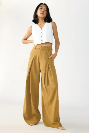 Clay Brown Belted Flared Korean Pants Clay Brown Belted Flared Korean Pants
