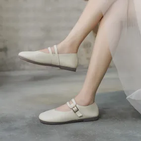 Comfy Leather Mary Jane Flats Beige/Coffee Comfy Leather Mary Jane Flats Beige/Coffee