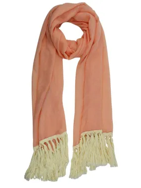 Coral Pink Spring Scarf With Cotton Tassel Fringe Coral Pink Spring Scarf With Cotton Tassel Fringe