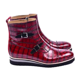 Corrente Red Levi Crocodile Printed Calfskin Leather Ankle Boots Corrente Red Levi Crocodile Printed Calfskin Leather Ankle Boots