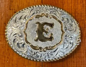 Crumrine® Letter "E" Silver & Gold Floral Western Belt Buckle Crumrine® Letter "E" Silver & Gold Floral Western Belt Buckle