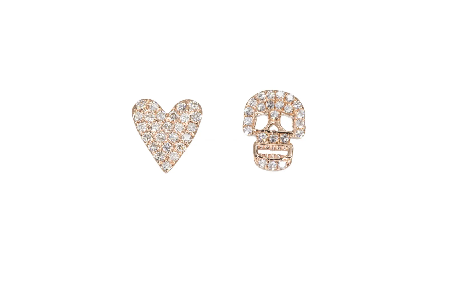 DIAMOND  SKULL AND HEART EARRINGS