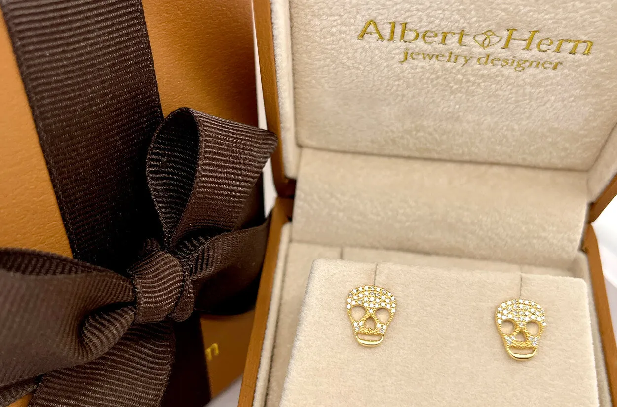Earrings 14kt Gold Skulls & Diamonds Studs