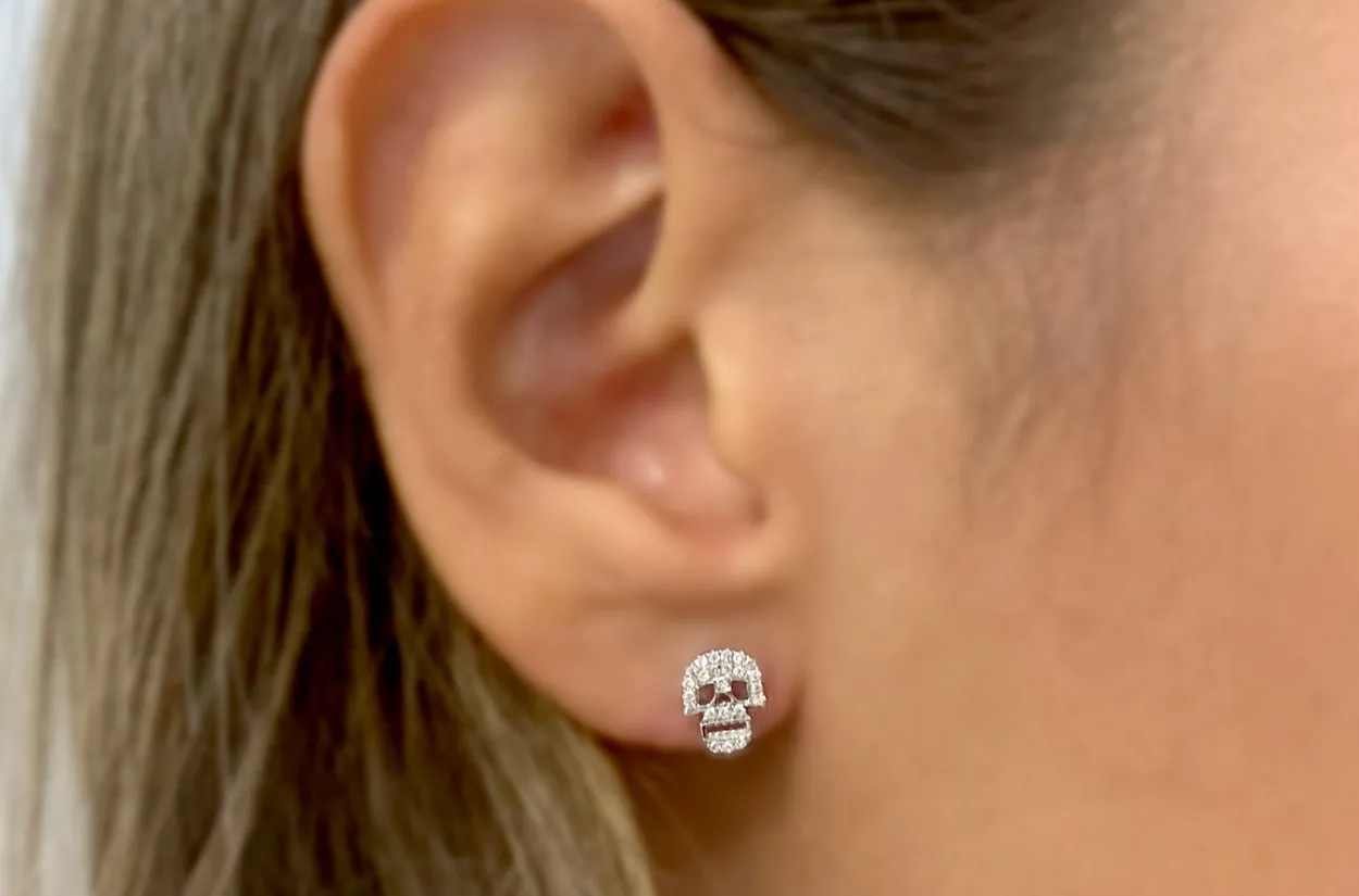 Earrings 14kt Gold Skulls & Diamonds Studs
