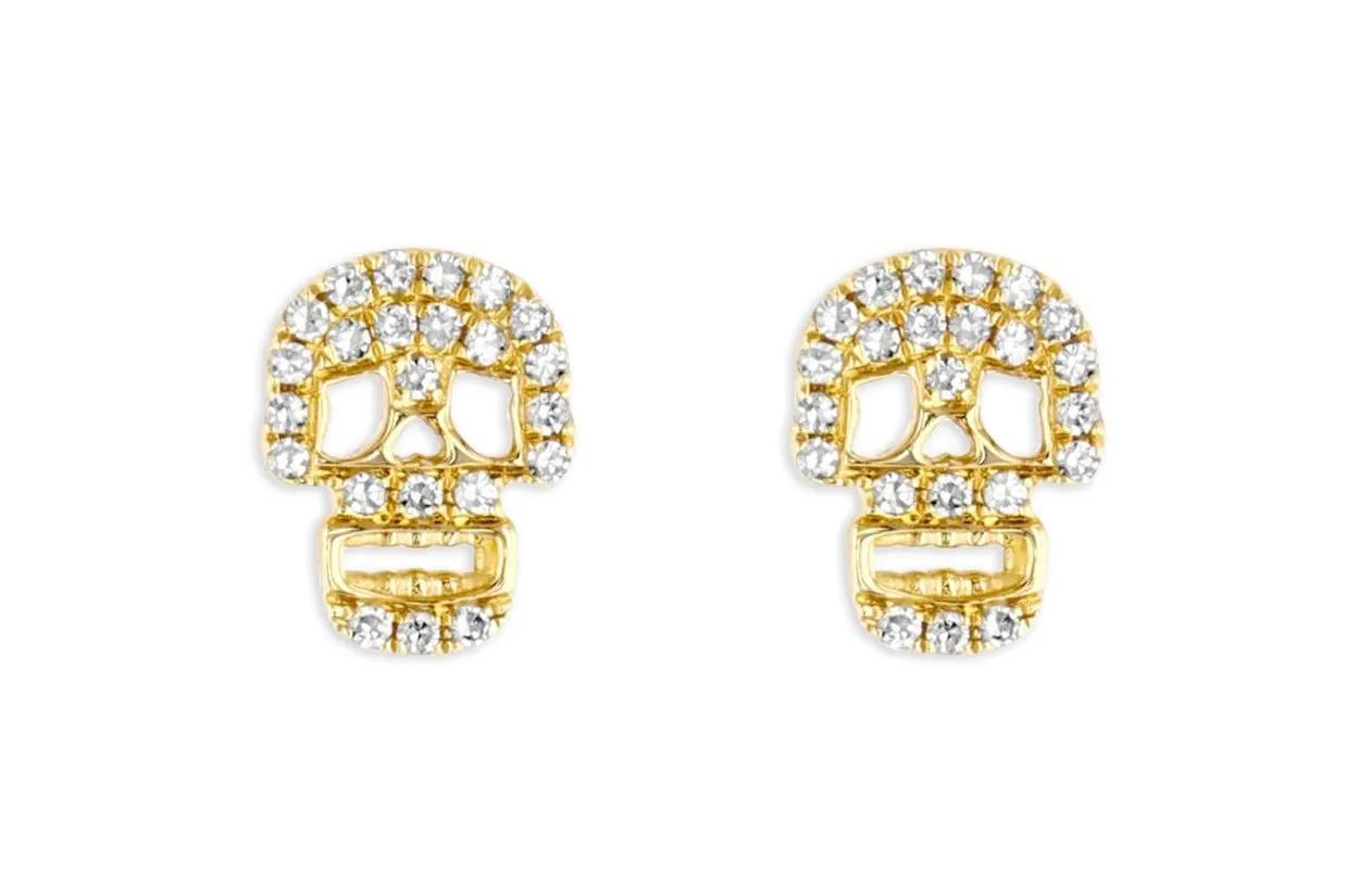 Earrings 14kt Gold Skulls & Diamonds Studs