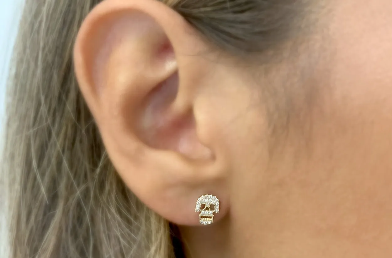 Earrings 14kt Gold Skulls & Diamonds Studs